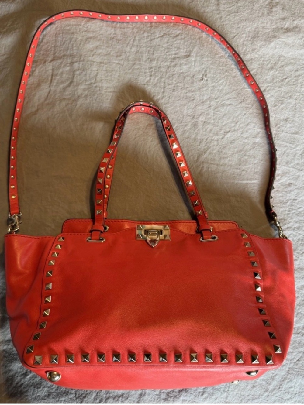 Valentino Garavani Rockstud Medium Red Leather Shoulder/Crossbody/Tote Bag W/COA